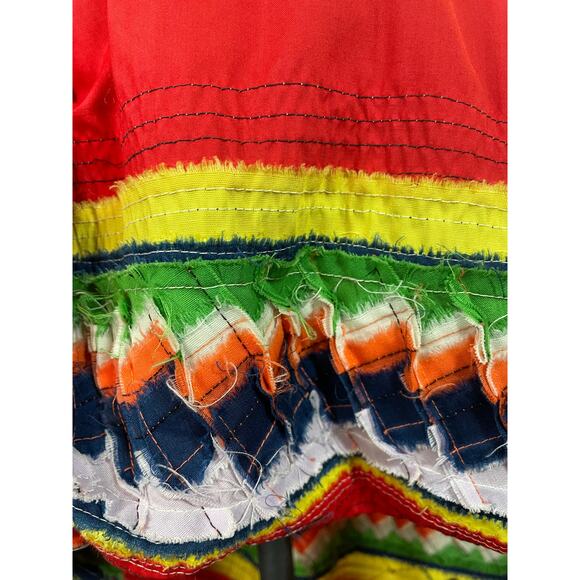 Vintage 1940s 50s Seminole Native American Patchwork Skirt Rick-Rack Red Maxi 0 - Picture 8 of 10